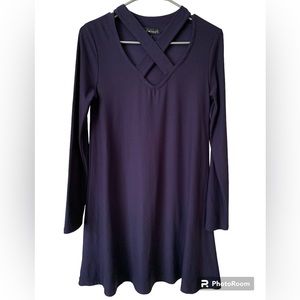 Derek Heart Dress Criss Cross Strappy V Neck Long Sleeve Blue Women’s S